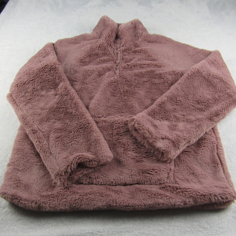 Listicle Faux Fur Soft Pullover Women Large Mauve Pink Teddy Fleece Pocket